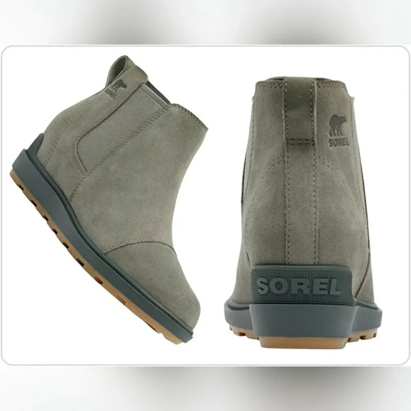 Sorel Women 9.5 Leather Waterproof Gray Ankle Slip-On Chelsea Booties New - Picture 1 of 6